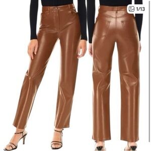 Aritzia Wilfred The Melina Vegan Leather High-Rise Straight Pants in Cognac